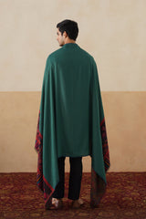 Emerald–Navy Reversible Floral-Border stole