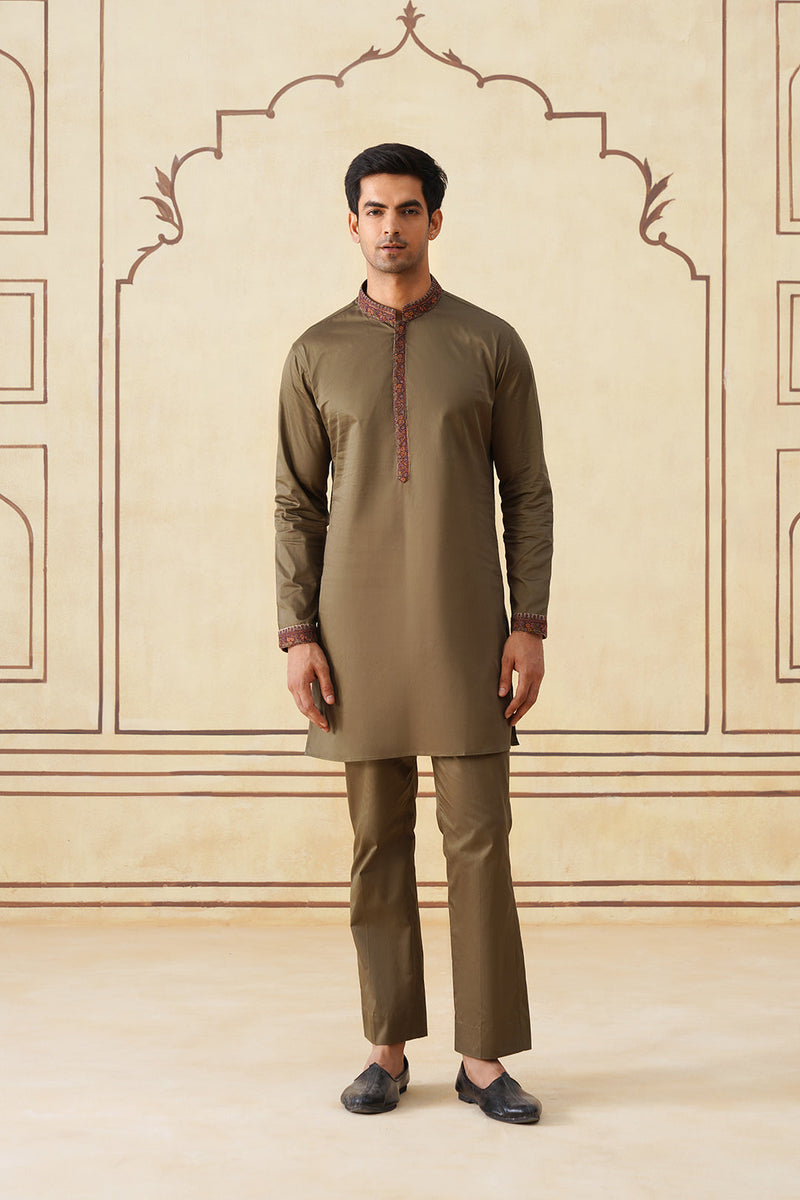 Meher Olive Embroidered Kurta & Pant