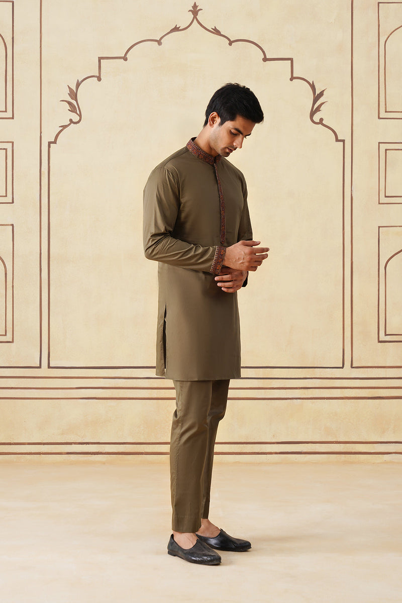 Meher Olive Embroidered Kurta & Pant