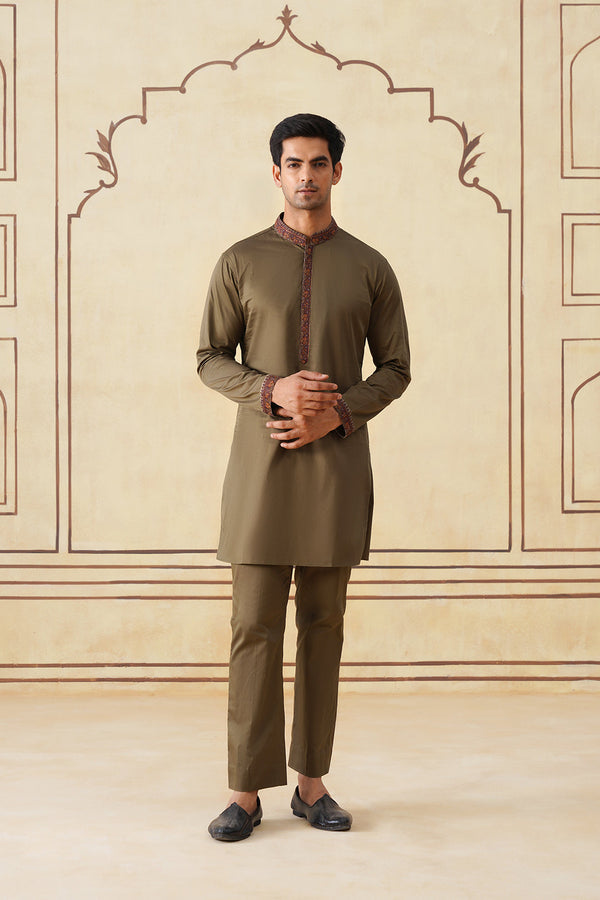 Meher Olive Embroidered Kurta & Pant