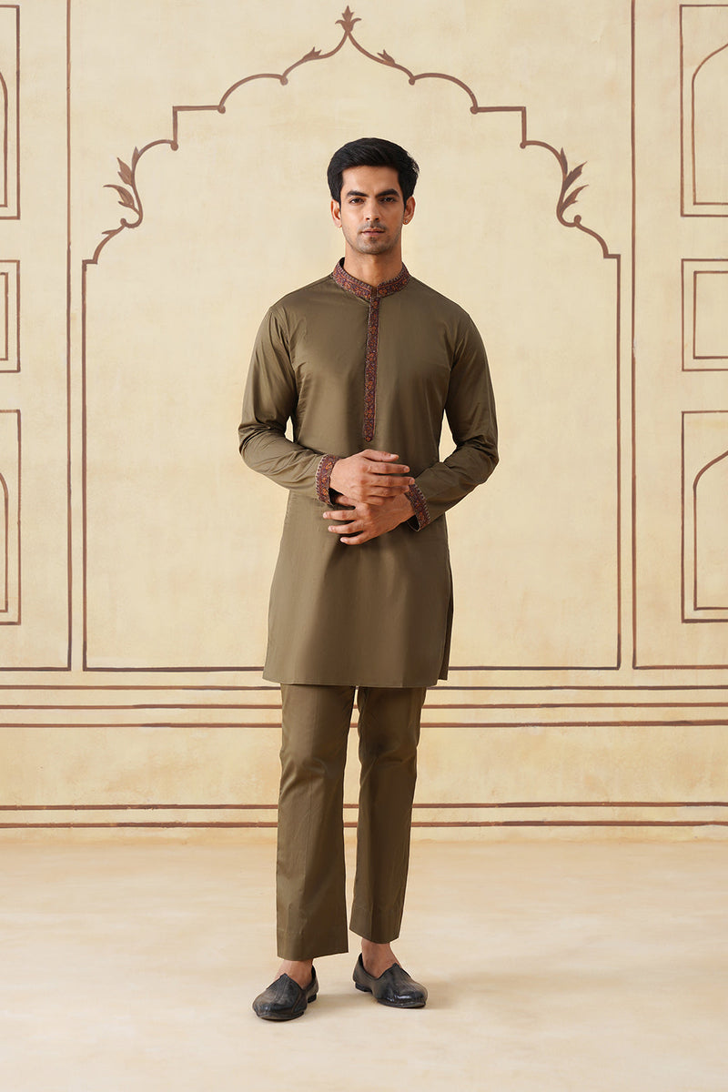 Meher Olive Embroidered Kurta & Pant