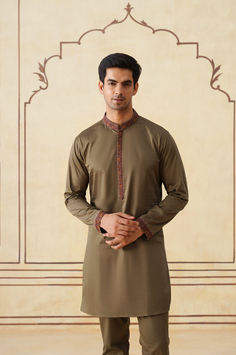 Meher Olive Embroidered Kurta & Pant