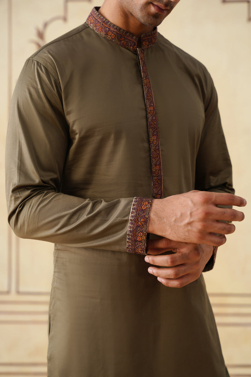Meher Olive Embroidered Kurta & Pant