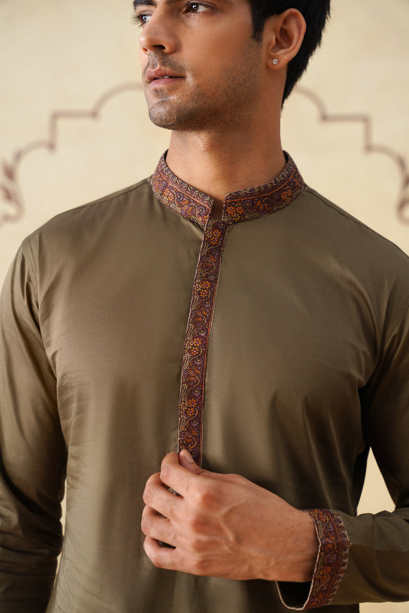 Meher Olive Embroidered Kurta & Pant