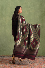 Wine Velvet Suit with Ikkat Woven Dupatta