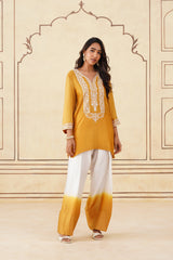 Golden Yellow Embroidered Ombre Farshi Salwar Set