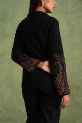 Merino Wool Black Embroidered Blazer