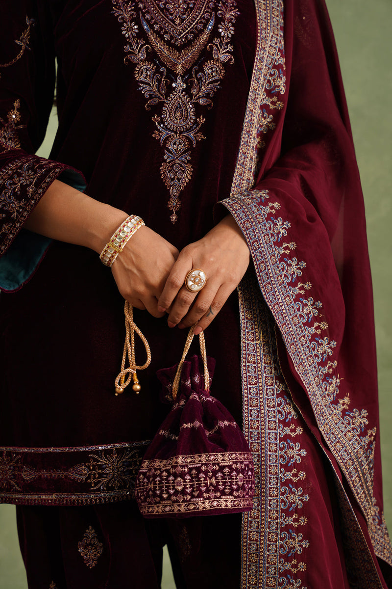 Aafreen Wine Velvet Suit