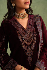 Aafreen Wine Velvet Suit