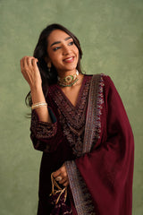 Aafreen Wine Velvet Suit