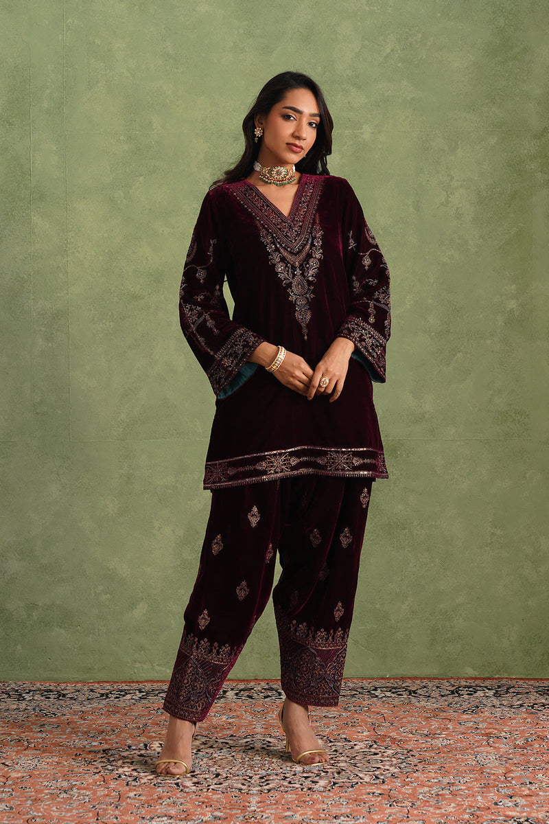 Aafreen Wine Velvet Suit