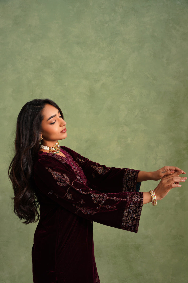 Aafreen Wine Velvet Suit