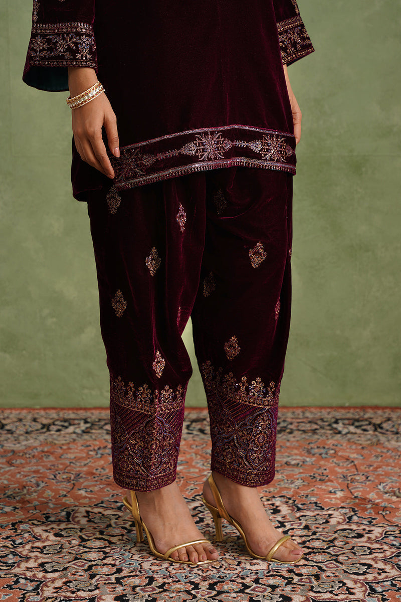 Aafreen Wine Velvet Suit