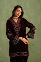 Aafreen Wine Velvet Suit
