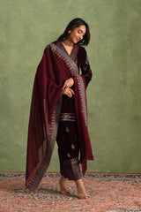 Aafreen Wine Velvet Suit