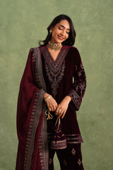 Aafreen Wine Velvet Suit