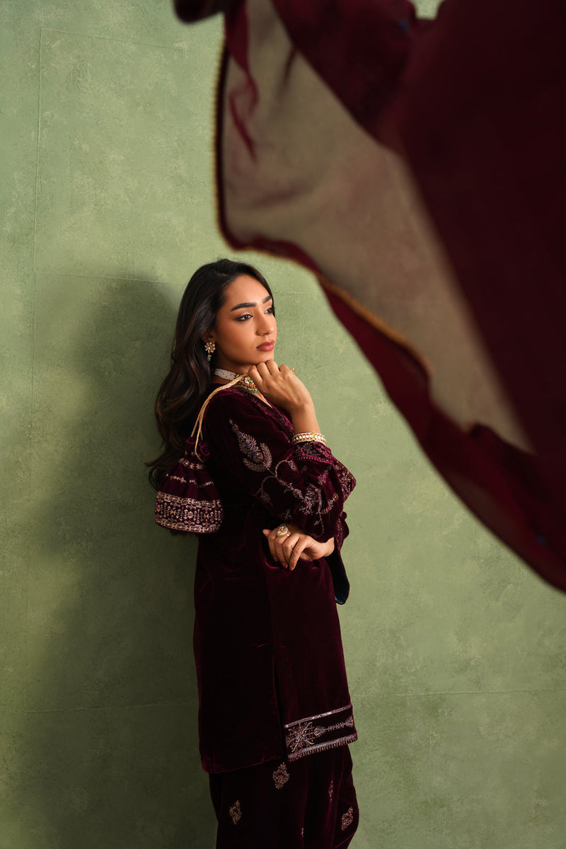 Aafreen Wine Velvet Suit