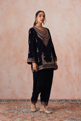 Aafreen Navy Crush Patchwork Velvet Embroidered Set