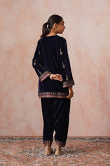 Aafreen Navy Crush Patchwork Velvet Embroidered Set