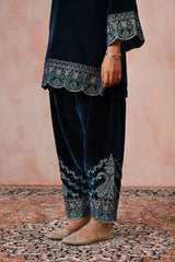 Aafreen Teal Blue Velvet Embroidered Set