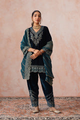 Aafreen Teal Blue Velvet Embroidered Set