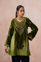 Aafreen Golden Olive Velvet Embroidered Salwar Set