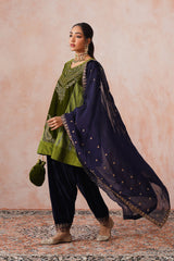 Aafreen Golden Olive Velvet Embroidered Salwar Set