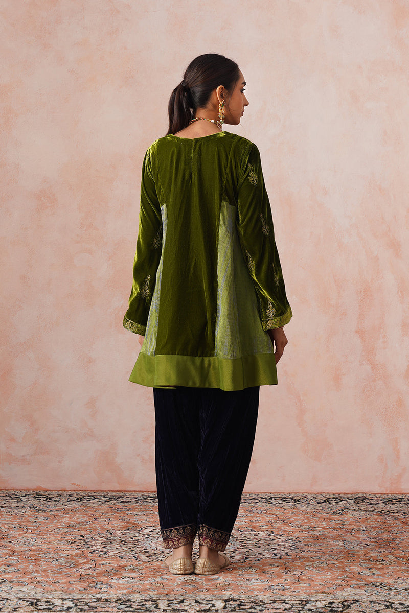 Aafreen Golden Olive Velvet Embroidered Salwar Set