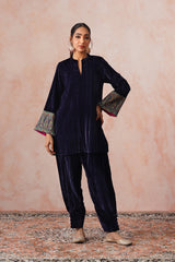 Navy Crush Velvet Suit with Kaani Zari Dupatta