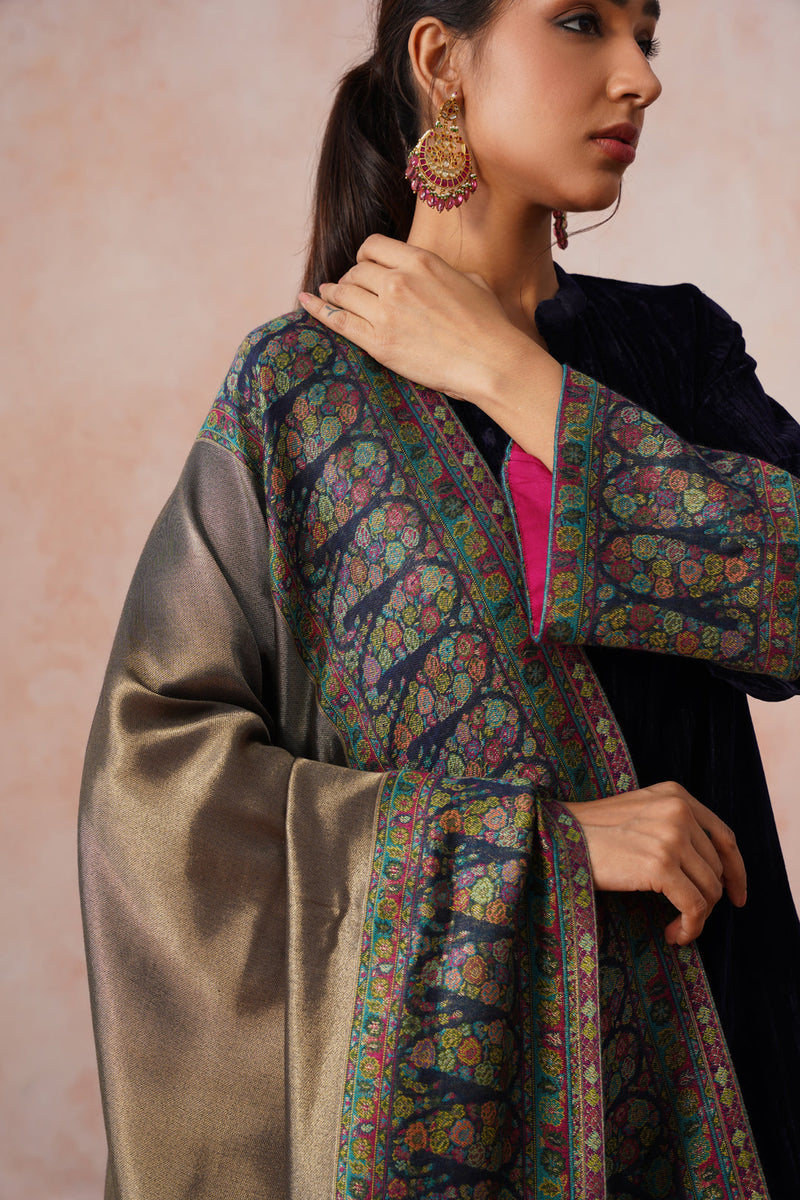 Navy Crush Velvet Suit with Kaani Zari Dupatta