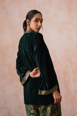 Bottle Green Velvet Top with Brocade Farshi Pants