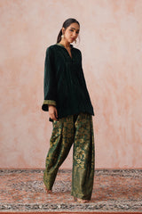 Bottle Green Velvet Top with Brocade Farshi Pants