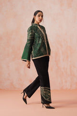 Bottle Green Coat with Corduroy Patchwork Bottom