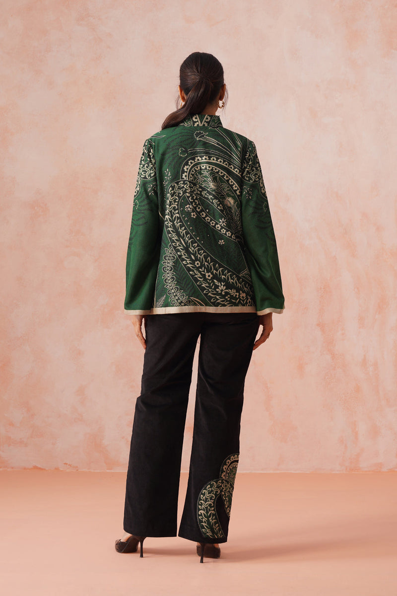 Bottle Green Coat with Corduroy Patchwork Bottom