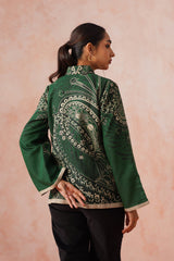 Bottle Green Coat with Corduroy Patchwork Bottom