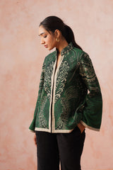 Bottle Green Coat with Corduroy Patchwork Bottom