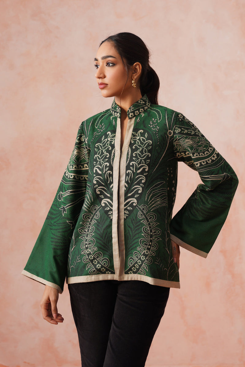 Bottle Green Coat with Corduroy Patchwork Bottom