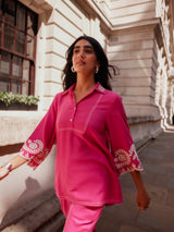 Pink Broderie Linen Set