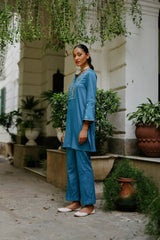 Deep Teal Blue Embroidered Suit