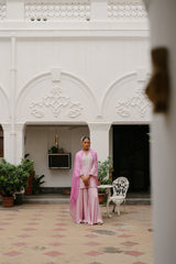 Light Pink Hand Embroidered Sharara suit  Set- Inchingindia