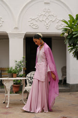 Light Pink Hand Embroidered Sharara suit Set- Inchingindia