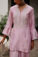 Light Pink Hand Embroidered Sharara suit Set- Inchingindia