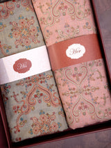 Green and pink embroidered shawl his and her wedding gift set