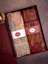 His & Her deep red and beige jacquard shawl set for wedding gifting
