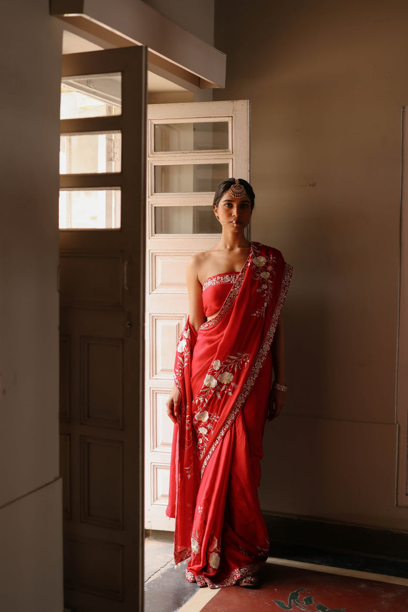 Red Embroidered Saree