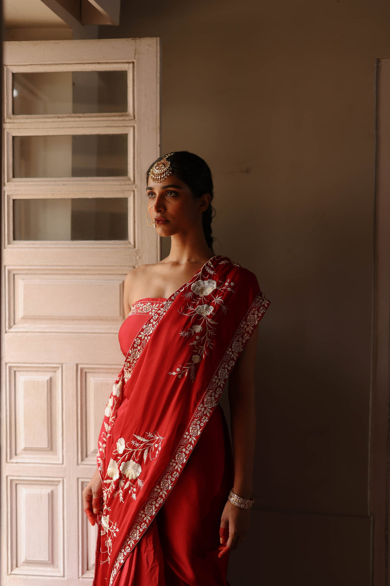 Red Embroidered Saree