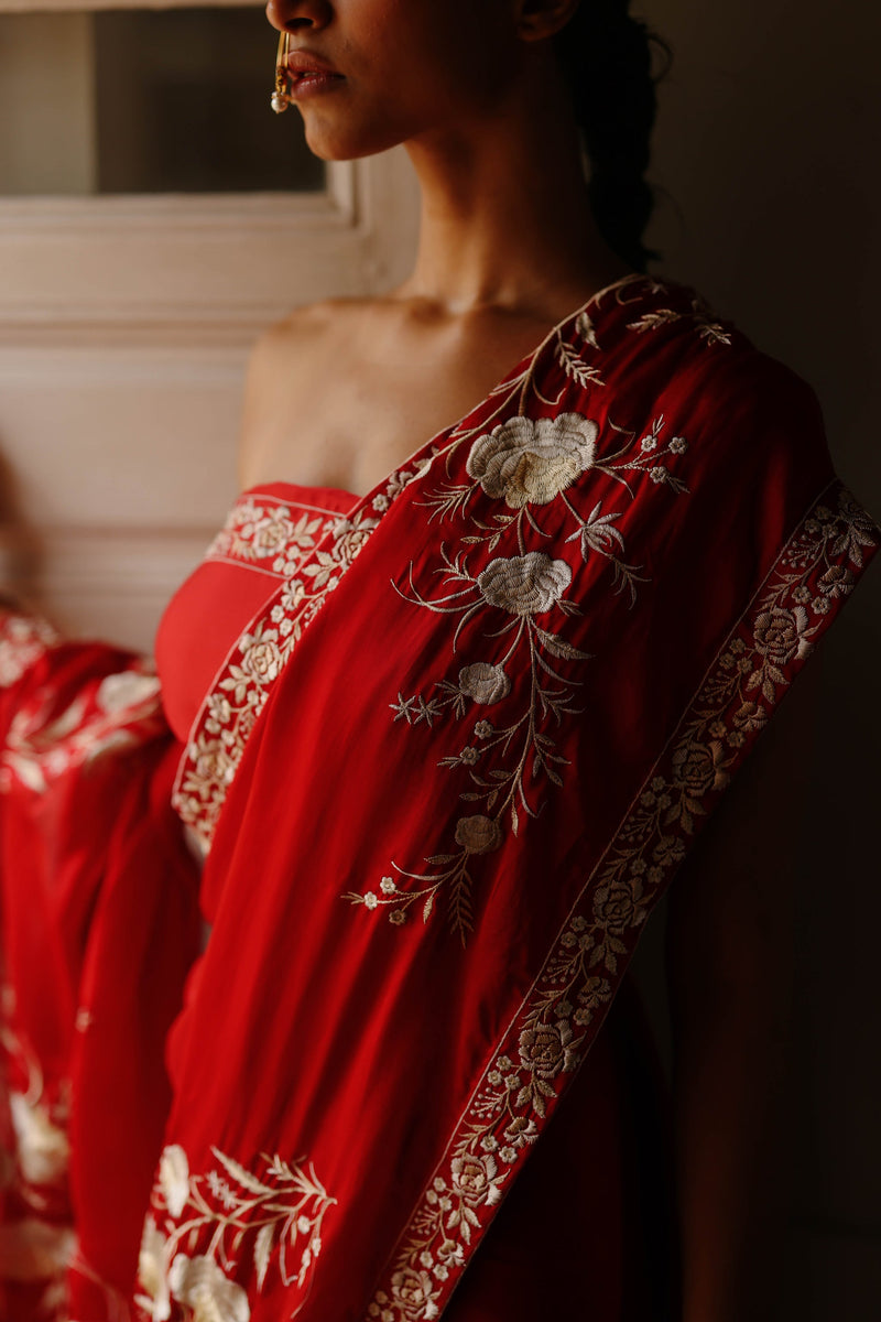 Red Embroidered Saree