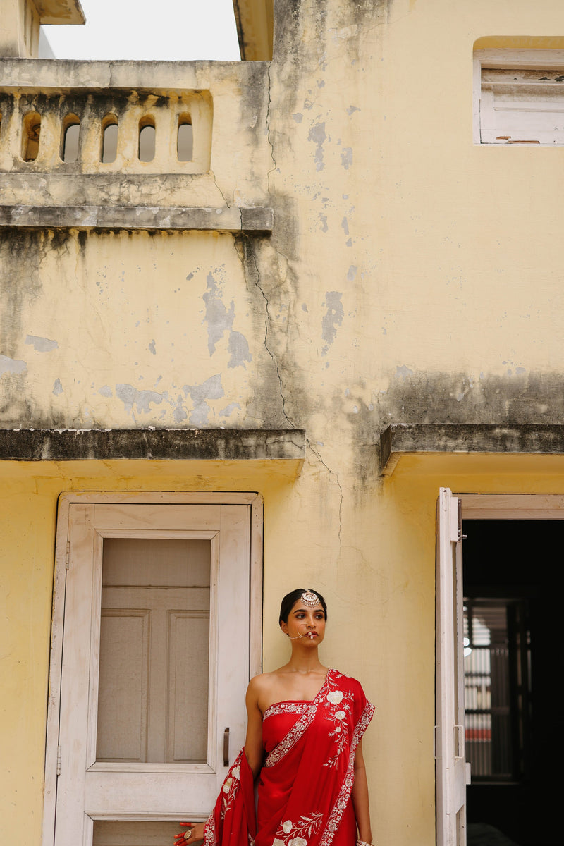 Red Embroidered Saree