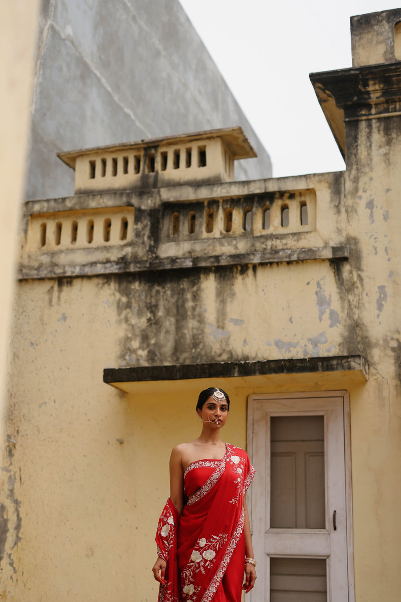 Red Embroidered Saree