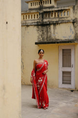 Red Embroidered Saree